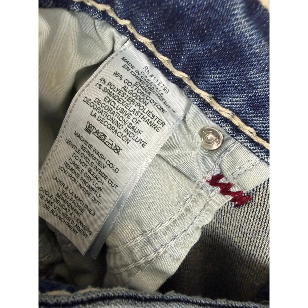 True Religion Joey Low Rise Flare Super T Stitch Blue Denim Jeans Mens 37 x 31.5